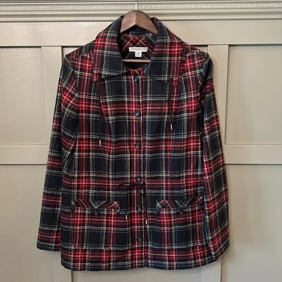 Pendleton 100% Virgin Wool Tartan Plaid Coat Button Front Jacket Size Large - Picture 5 of 13